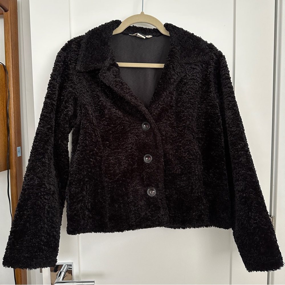 Vintage black faux fur button down jacket
